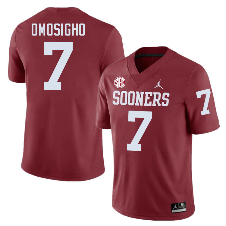 Oklahoma Sooners #7 Sammy Omosigho College Football Jersey Stitched-Crimson